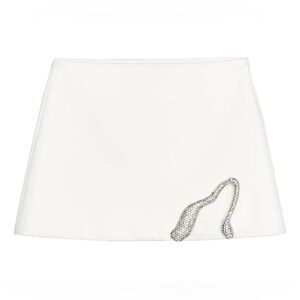Zara NWT White Mini Skirt Rhinestone Cutout Detail Size Small